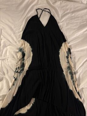 Aakaa Black and Cream Halter Tie-Dye Maxi Dress